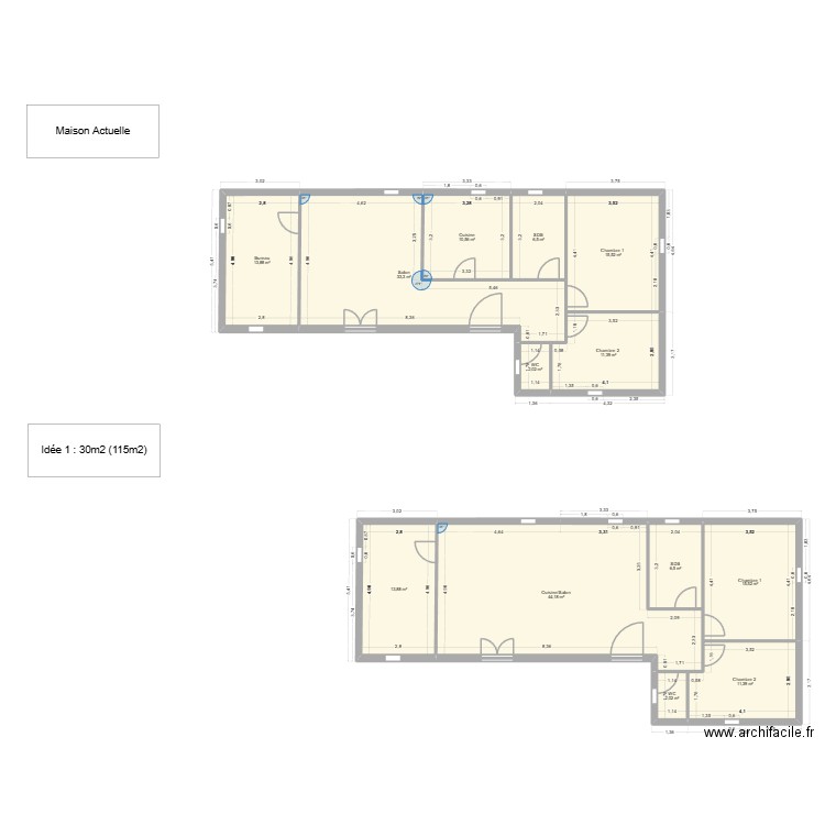 Idée 1. Plan de 13 pièces et 187 m2