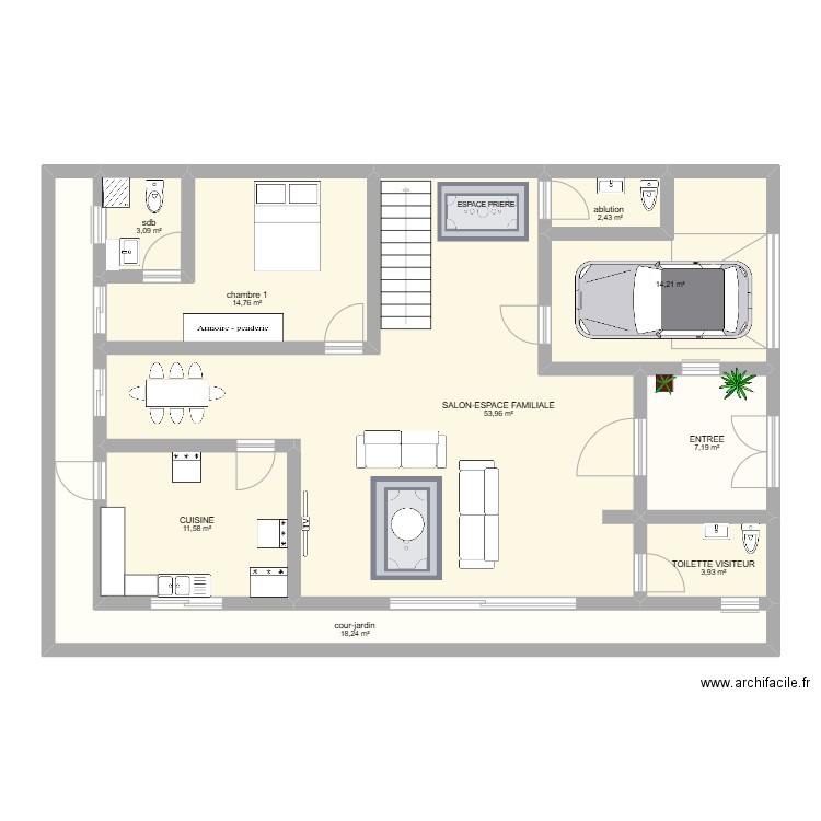 PLAN MATY RDC. Plan de 9 pièces et 129 m2
