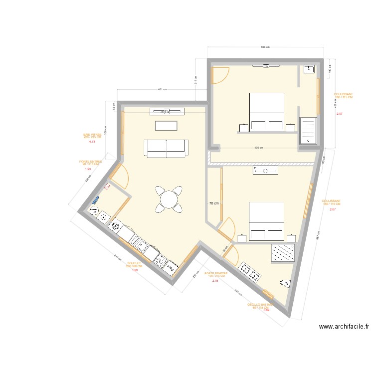 plan aure 9. Plan de 5 pièces et 89 m2
