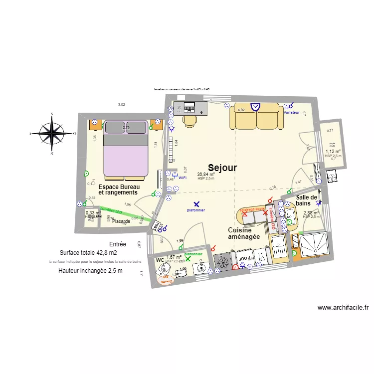 Amouyer apr&egrave;s travaux STUDIO artisans 2026 04 20. Plan de 5  et 43 m²