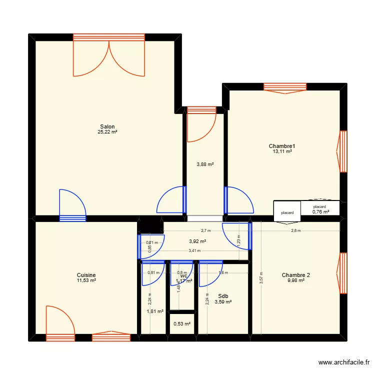 Plan Marc existant. Plan de 12 pièces et 76 m²