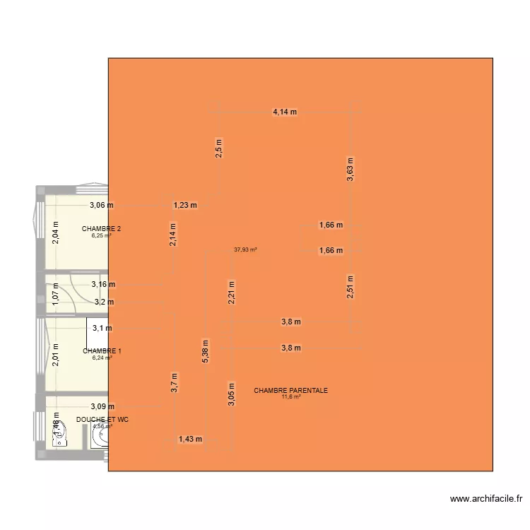 VILLA F4. Plan de 5  et 67 m²