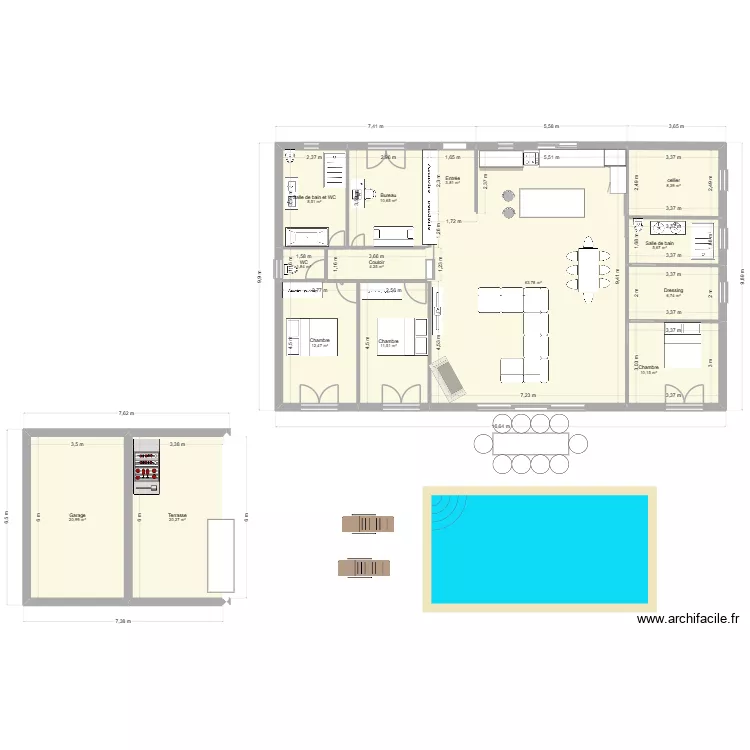 maison PISCINE OK. Plan de 14 pièces et 189 m²