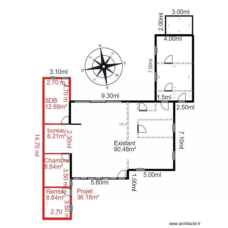 existant projet . Plan de 