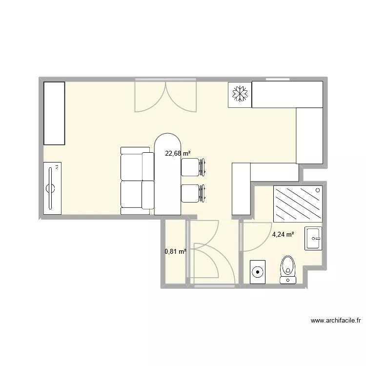 Studio2. Plan de 3  et 28 m²