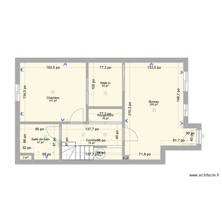 1777 électrique actuel. Plan de 8 pièces et 50 m2