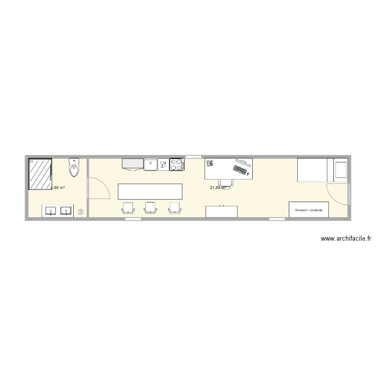 container etlv. Plan de 2 pièces et 27 m2