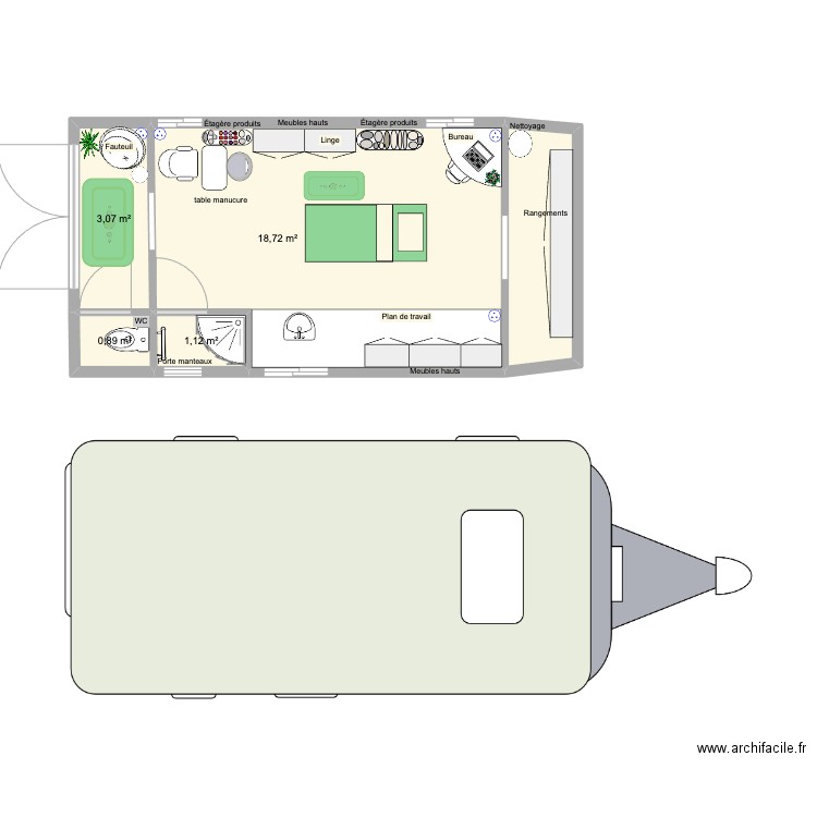Beauty truck. Plan de 5 pièces et 27 m2