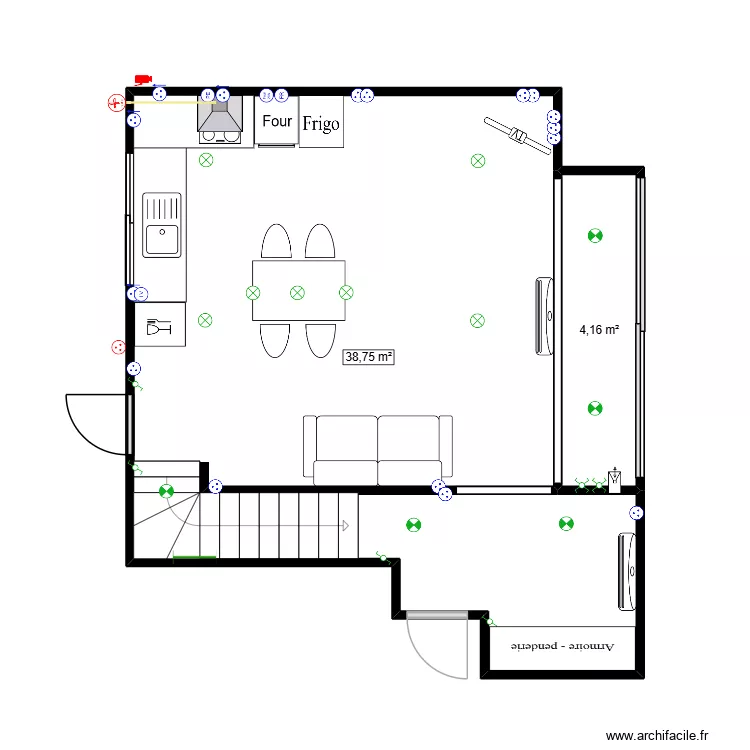 Piece de vie Tarall. Plan de 2  et 43 m²