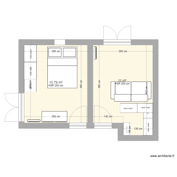 chambres - Plan 2 pièces 22 m2 dessiné par Balth38