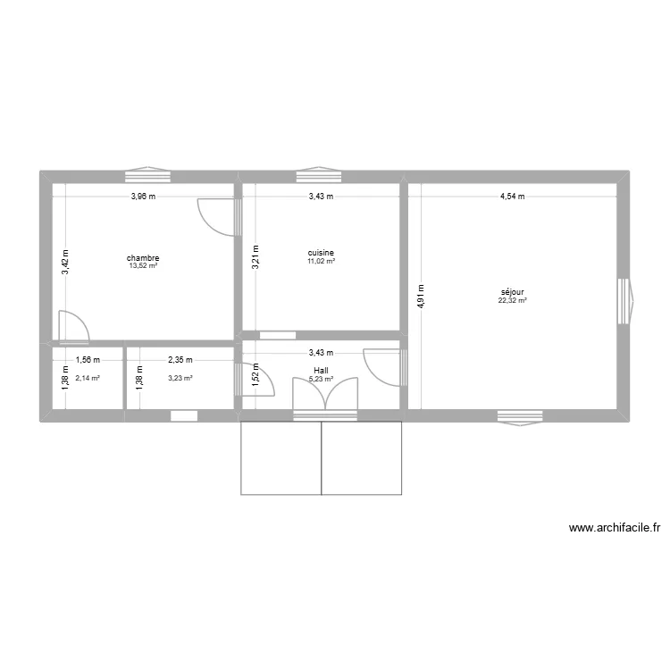 etude SB placard. Plan de 6  et 57 m²