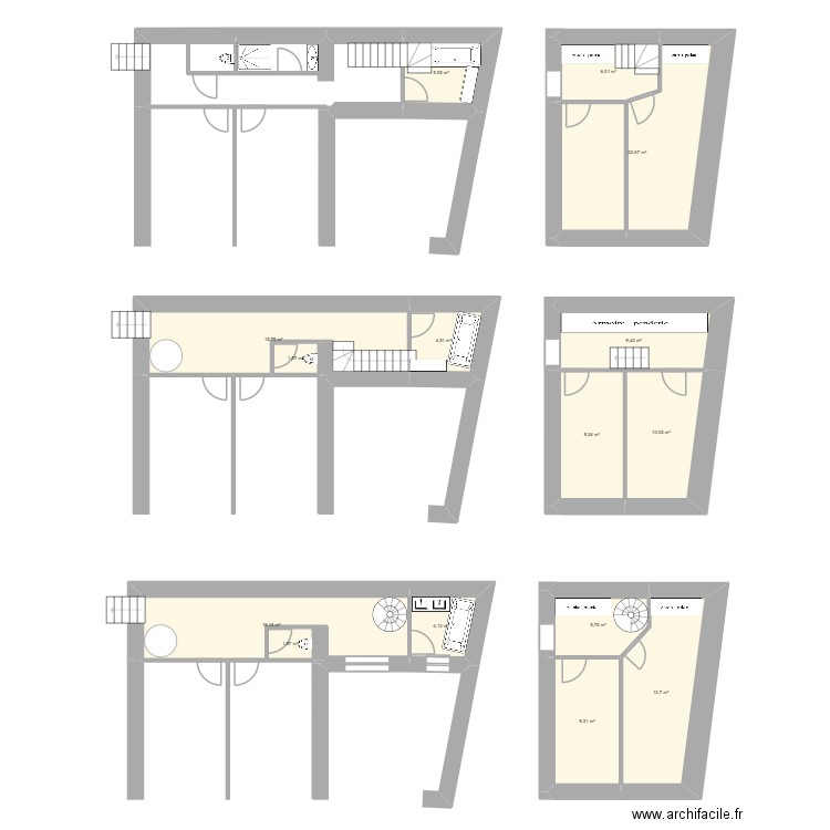 Bully bis. Plan de 15 pièces et 135 m2