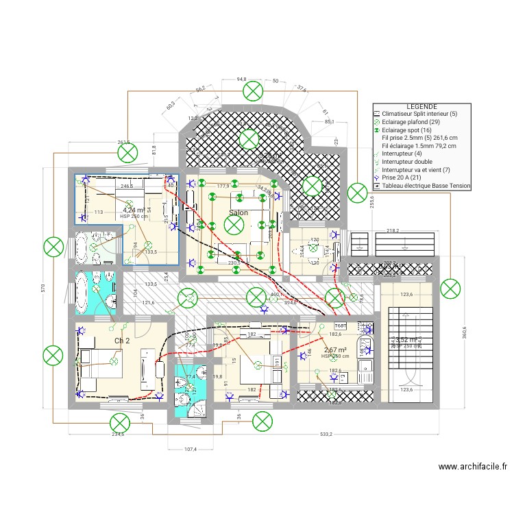 ELECTRICITE SOUARE 4. Plan de 14 pièces et 40 m2