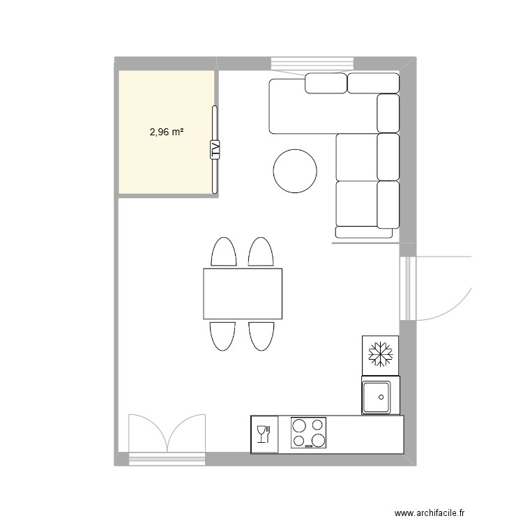 salon. Plan de 1 pièce et 3 m2