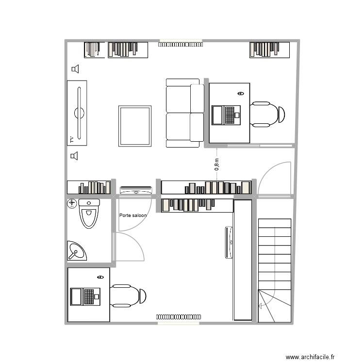 2 bureaux meubles existants sans bibli et neufs encastrés. Plan de 4 pièces et 37 m2