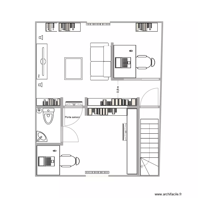 2 bureaux meubles existants sans bibli et neufs encastr&eacute;s. Plan de 4  et 37 m²