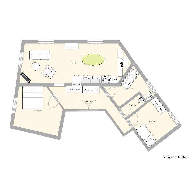 Liberté . Plan de 6 pièces et 75 m2