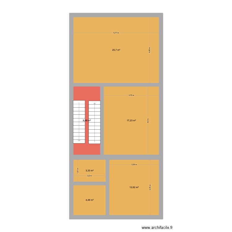 Mélèzes Rez+1. Plan de 6 pièces et 72 m2