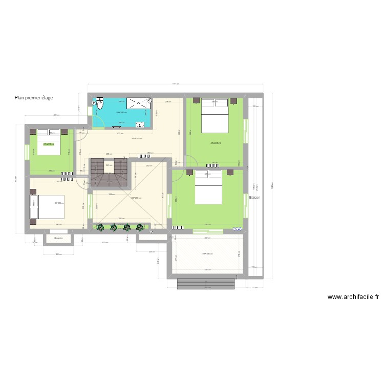 Plan premier etage avec Escalier. Plan de 11 pièces et 124 m2