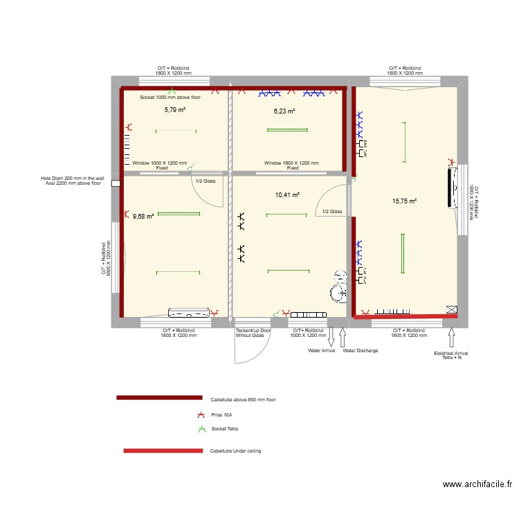 LMET 1404. Plan de 5 pièces et 48 m2