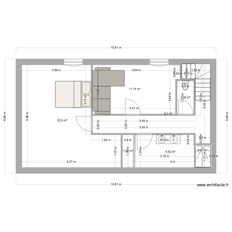 Saint Bonnet &eacute;tage. Plan de 6  et 53 m²