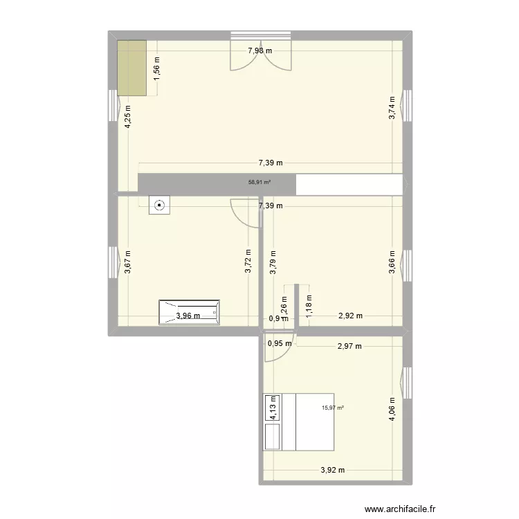 CHAMBRE. Plan de 2 pièces et 75 m²