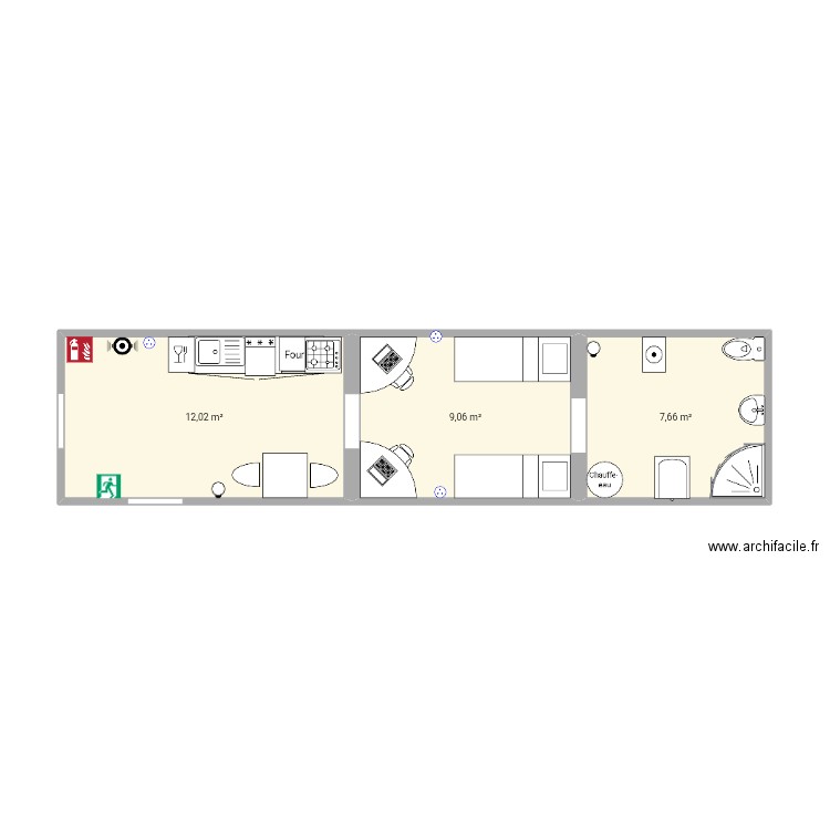 Technologie Marcus. Plan de 3 pièces et 29 m2