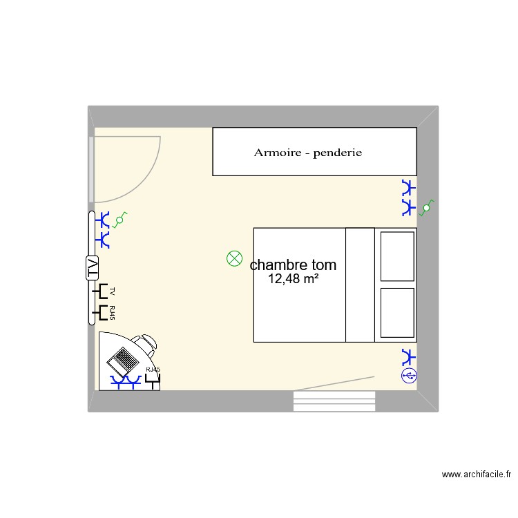 chambre tom. Plan de 1 pièce et 12 m2