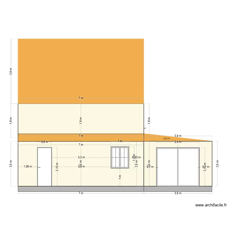 Plan de coupe fa&ccedil;ade cellier/cuisine. Plan de 