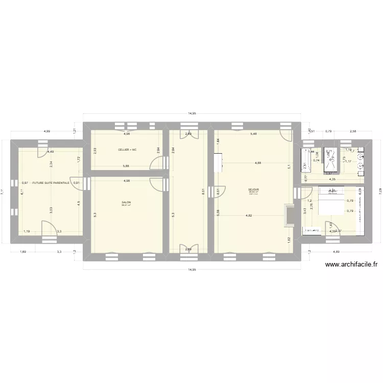 Subles 26-04-02 - Suite parentale c&ocirc;t&eacute; bureau. Plan de 4  et 163 m²