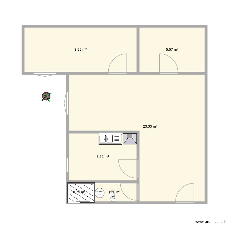 plan dz. Plan de 6 pièces et 47 m2