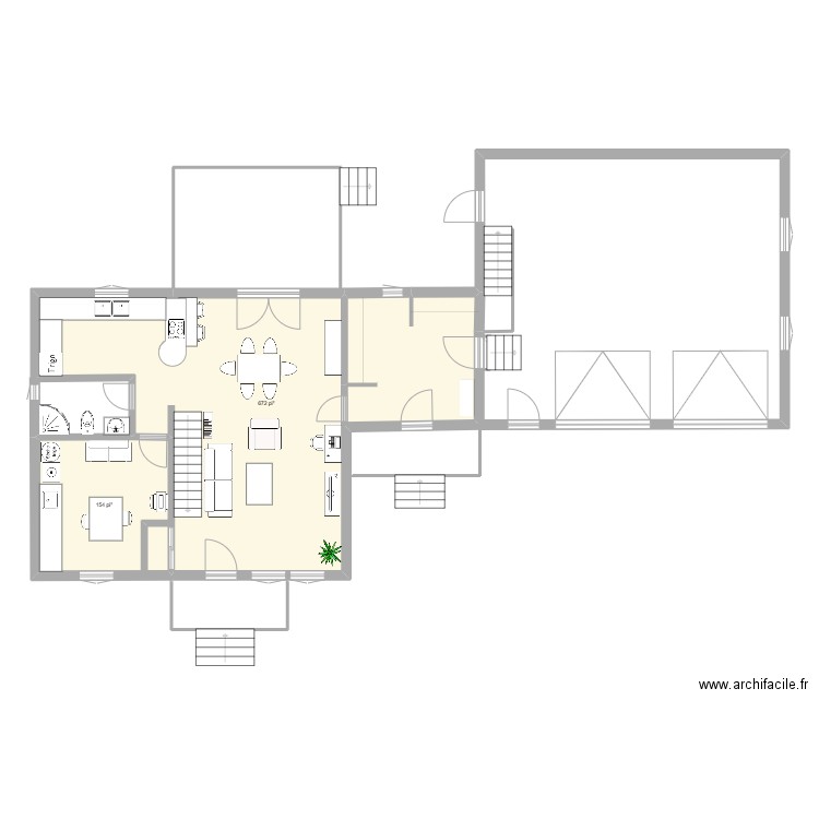 FG14-A. Plan de 2 pièces et 77 m2