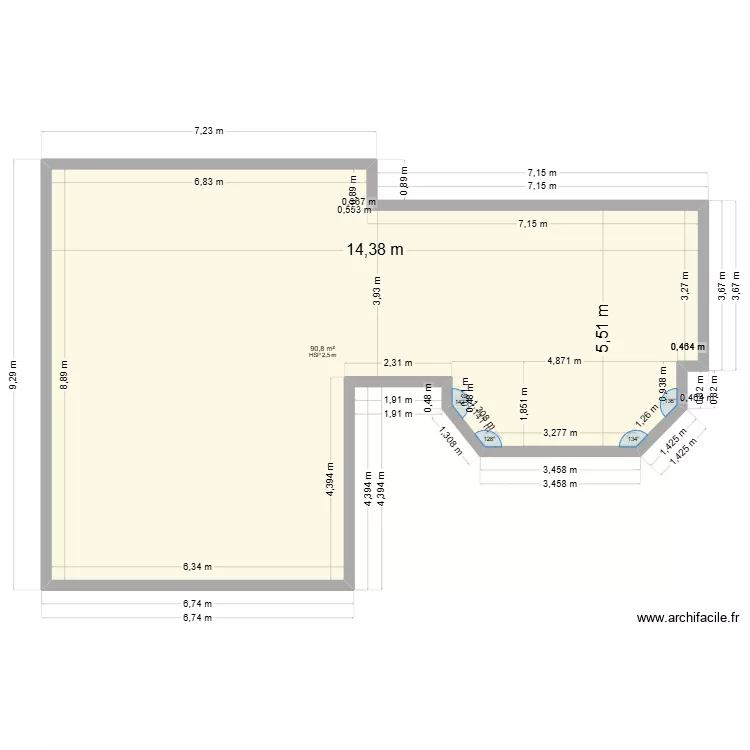Plan masse mur de 20CM epais. Plan de 1  et 91 m²