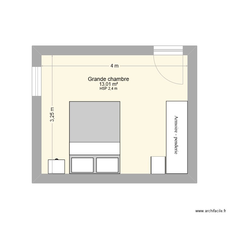 Grande Chambre appart Gimel. Plan de 1 pièce et 13 m2