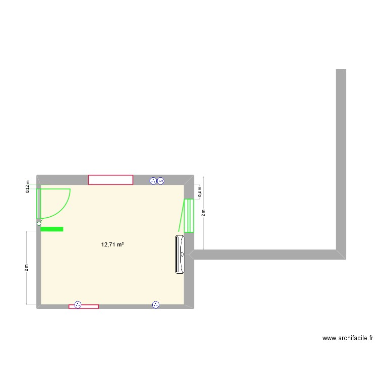 Future chambre Timéo sans meubles. Plan de 1 pièce et 13 m2