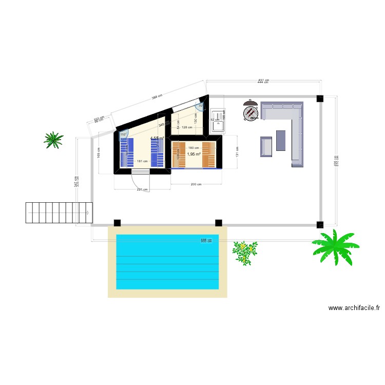 PoolHouse 1 Petit Paradis. Plan de 2 pièces et 7 m2