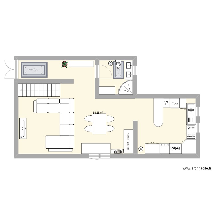 projet2. Plan de 1 pièce et 53 m2