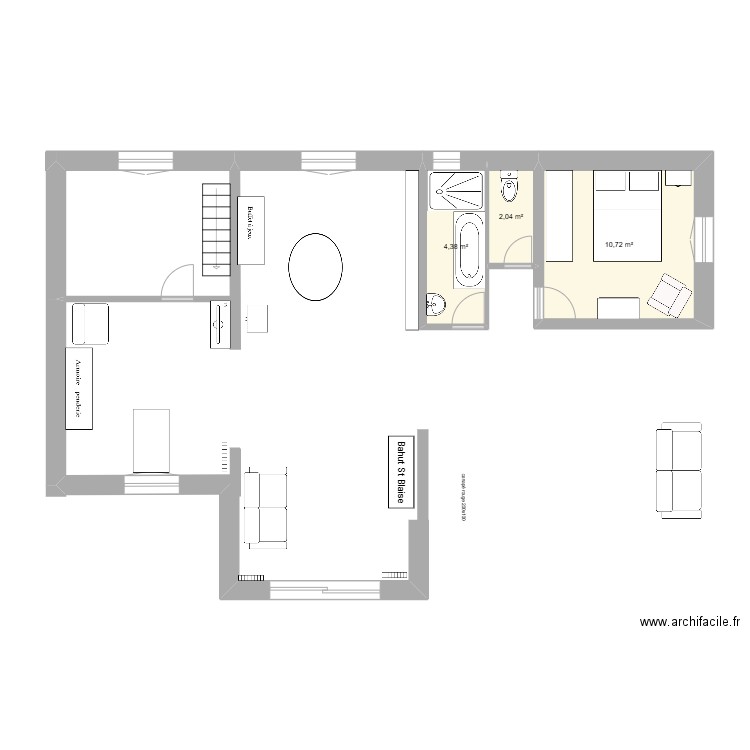 Plan RDC BCA 2. Plan de 3 pièces et 17 m2