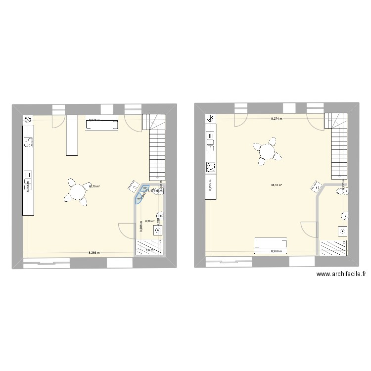 biblio. Plan de 3 pièces et 143 m2