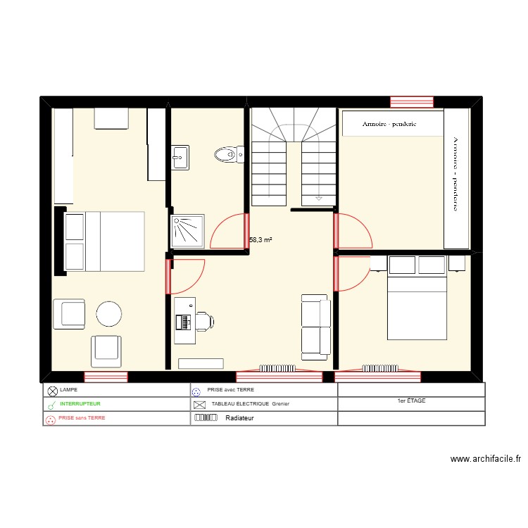 PLAN MAISON 1er ÉTAGE. Plan de 1 pièce et 58 m2