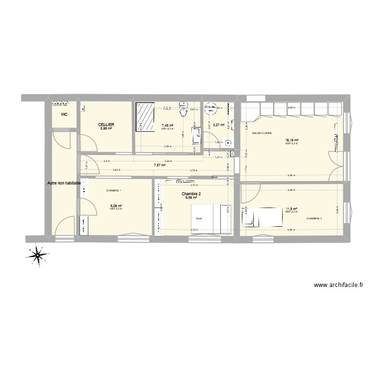 12.25. Plan de 10 pièces et 81 m2
