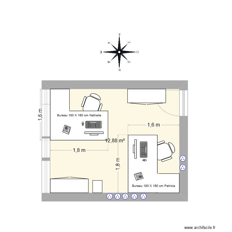 BUREAU RM OPTION 1. Plan de 1 pièce et 13 m2