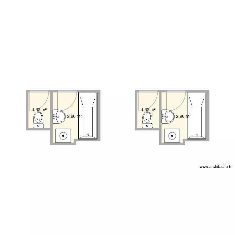 SDB Kleber. Plan de 4  et 8 m²