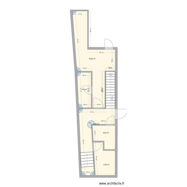 Escalier 2. Plan de 3 pièces et 45 m2