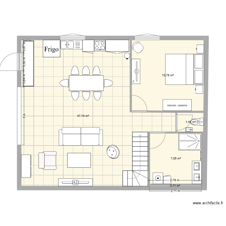 gite. Plan de 5 pièces et 70 m2