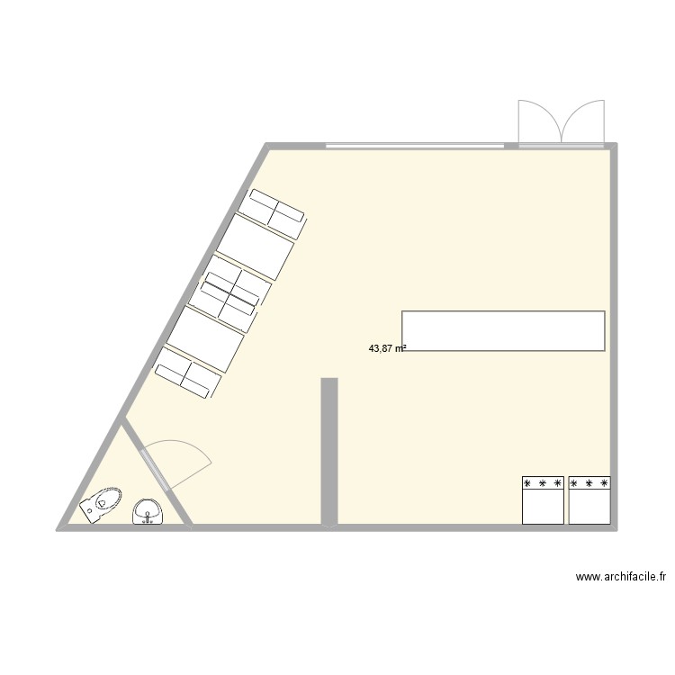 Snack Casablanca. Plan de 1 pièce et 44 m2
