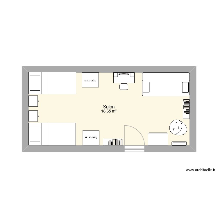 Dortoir. Plan de 1 pièce et 19 m2