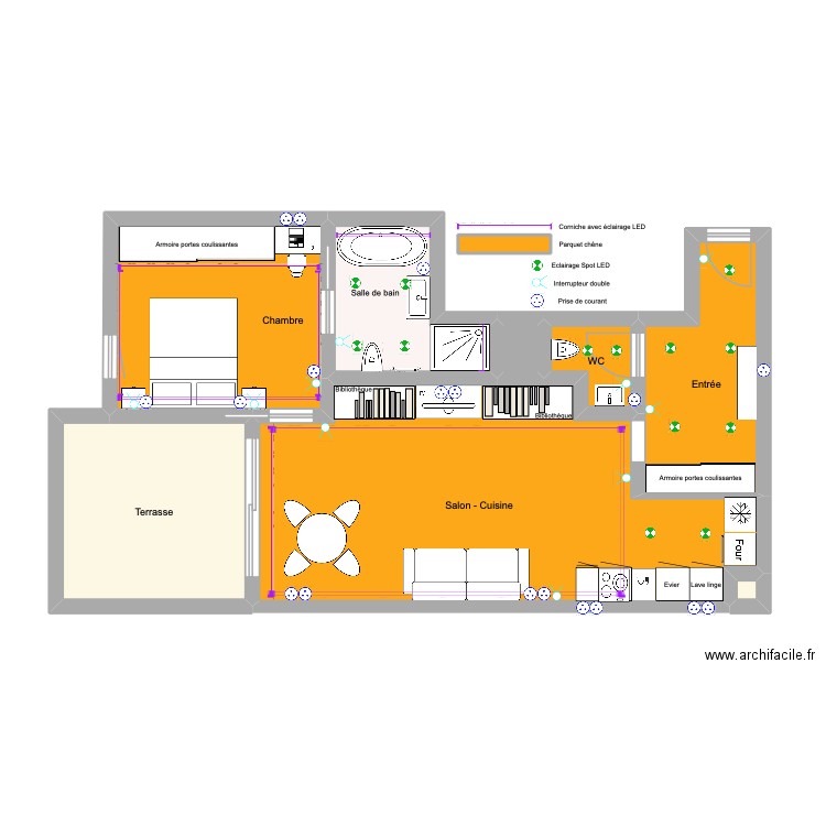 Fontvielle VINCENT éclairage et prise. Plan de 9 pièces et 66 m2