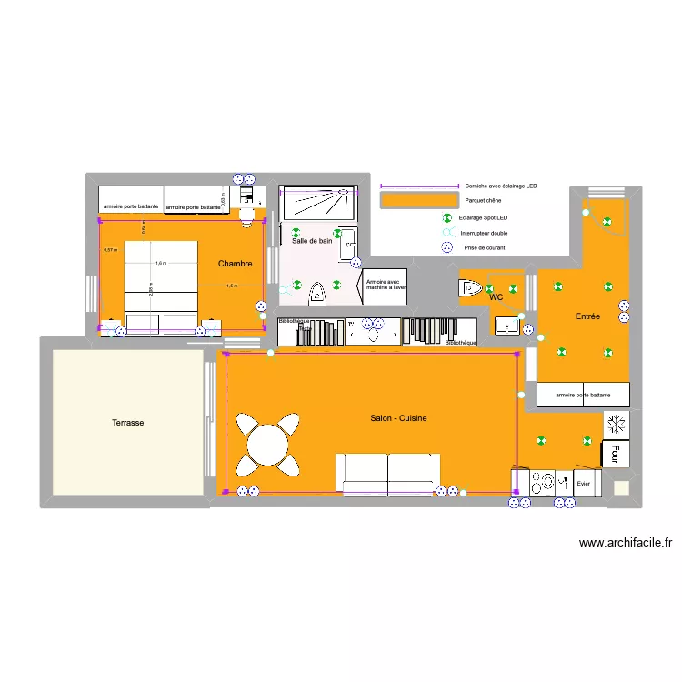 Fontvielle VINCENT &eacute;clairage et prise. Plan de 9 pièces et 66 m²