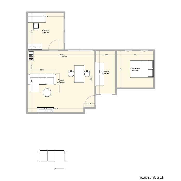 appart. Plan de 4 pièces et 50 m2